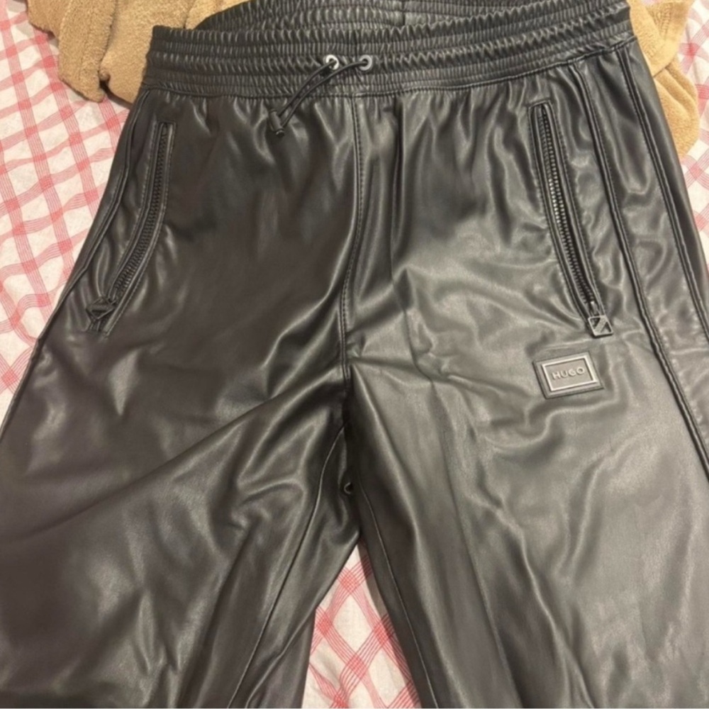 Hugo Black Faux Leather Joggers